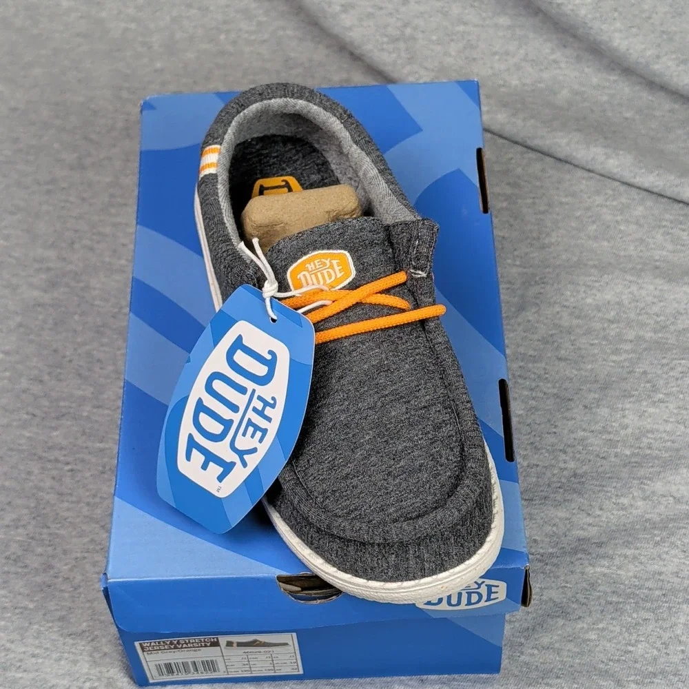 Hey Dude Wally Y Stretch Jersey Varsity Mid Grey Orange Kids Shoes 46028-021 J1